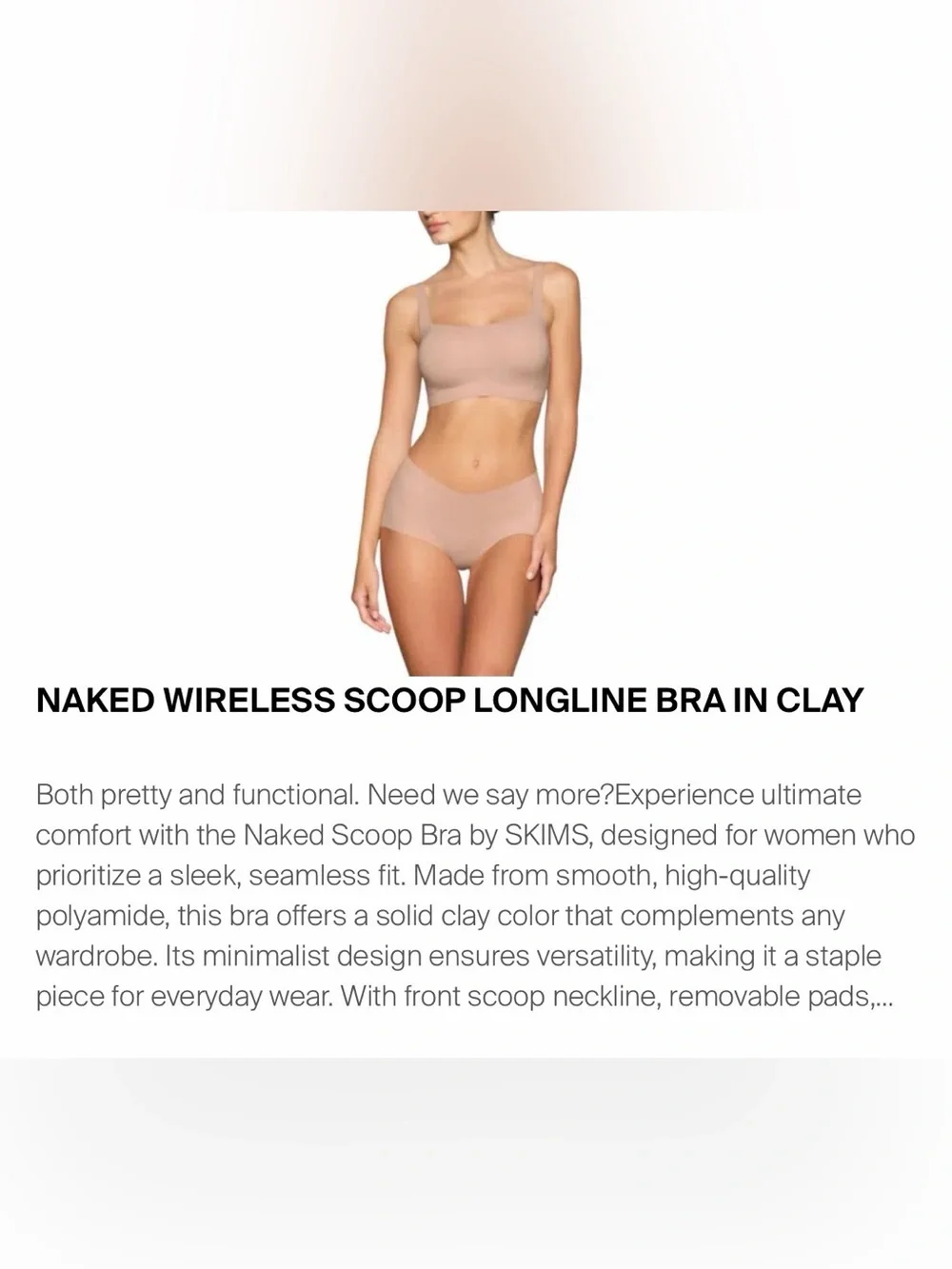 SKIMS Naked Scoop Longline Wireless Bra Clay Nude Buttery Soft Lounge Essential